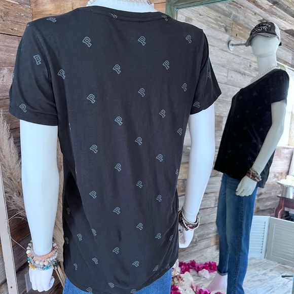 PINK Victoria’s Secret V Neck Monogrammed Logo Tee in Black Medium💗 - Picture 4 of 4